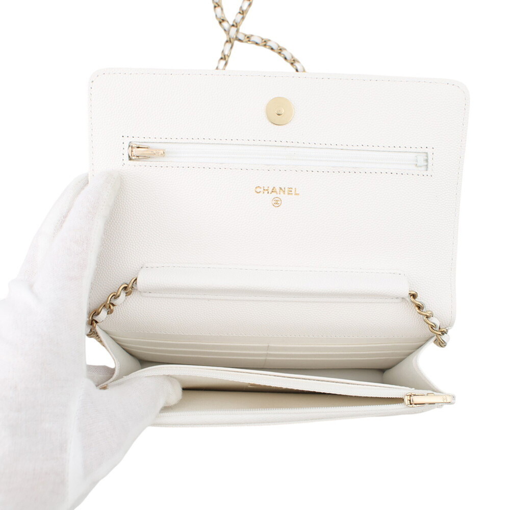 CHANEL White Caviar Leather Logo Wallet - Picture 6 of 13